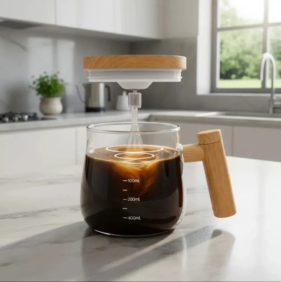 Taza de vidrio con batidor incluido